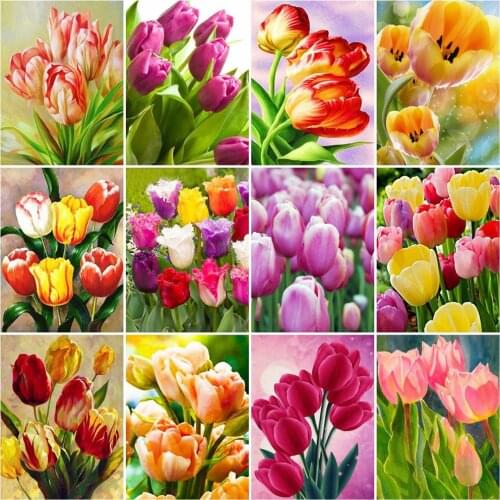 Huacan Diamond Painting Tulip Wall Decor Full Square Drill Crafts Diamond Embroidery Flowers Mosaic Room Decor