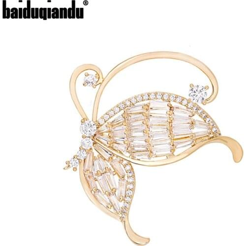 Baiduqiandu New Arrival High Quality Clear CZ Zirconia Crystal Young Butterfly Brooch Pins