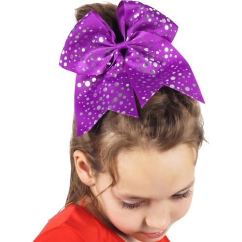 7.5'' Large Sliver Dots Cheer Bow for Pretty Girls Handmade Grosgrain Ribbon Hair Bows with Elastic Band Hair Accessories