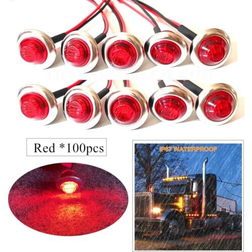 100Pcs 3/4 Inch Round 12v Mini Signal Side Marker Indicators Led Clearance Bullet Lights for Truck Trailer Bus Boat RV Lorry Car