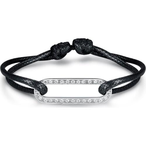 100% Sterling Silver With Zircon Link Pendant Bracelet For Men Women With Adjustable Red Black Rope Bracelet Cordons Jewelry