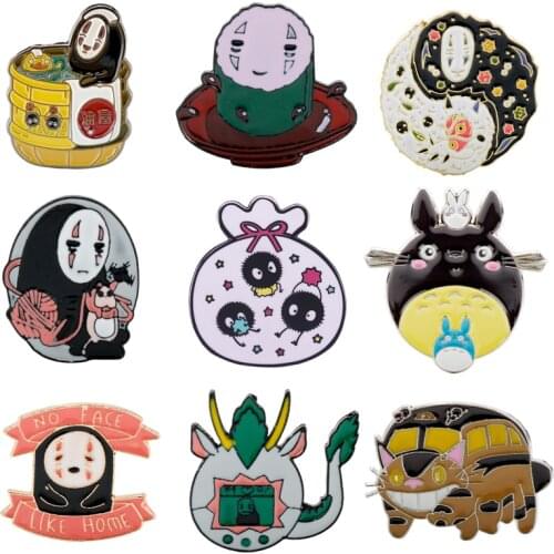 Cartoon Brooch Miyazaki Hayao No Face Man Fairydust Totoro Enamel Pin Brooches&Pins Women Men Lapel pin Children Anime Gift