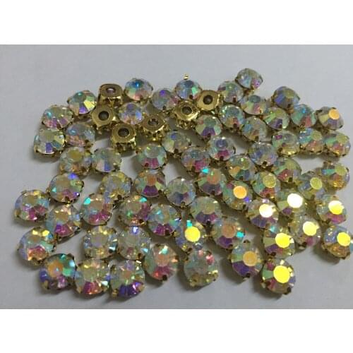 3mm,4mm,5mm,6mm,7mm,8mm,10mm Crystal AB Color Gold base Beads / Stones ,Crystal Sew on stones with claw Decoration