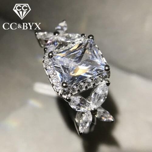 CC S925 Silver Rings For Women Butterfly-Shaped Square Bridal Wedding Fashion Ladies Jewelry Engagement Ringen Accessories CC746