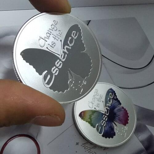 Color Butterfly Metamorphosis Animal Silver Medal Coins " Change is the Essence of Life " Inspirational Wish Lucky Gift Crafts