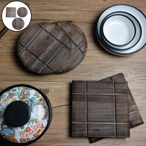 Wooden Kitchen Trivets Mats and Hot Pads for Hot Dishes Dining Table Vintage Square Round Wood Heat-resistant Absorbent Potmat