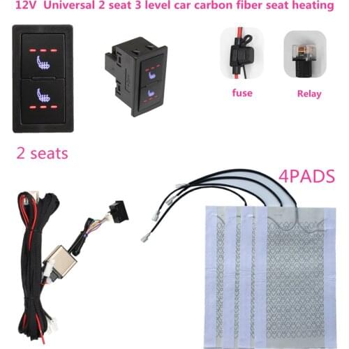 2 Seats 4 Pads Universal 12V Carbon Fiber Heated Seat Heater Pads 3 Level Switch Winter Warmer Seat Covers