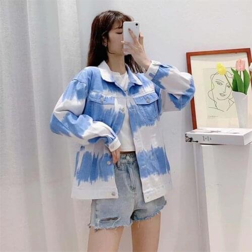 Denim Color Patchwork Autumn Jacket Women Turn Down Collar Loose Fit Casual Korean Style Jacket Coat Buttons Down ChicTops New