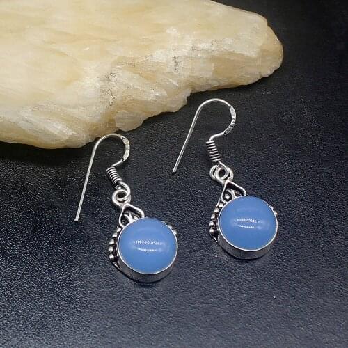 Gemstonefactory Big Promotion Single Unique 925 Silver Vintage Blue Agate Charm Women Ladies Gifts Dangle Drop Earrings 20212180