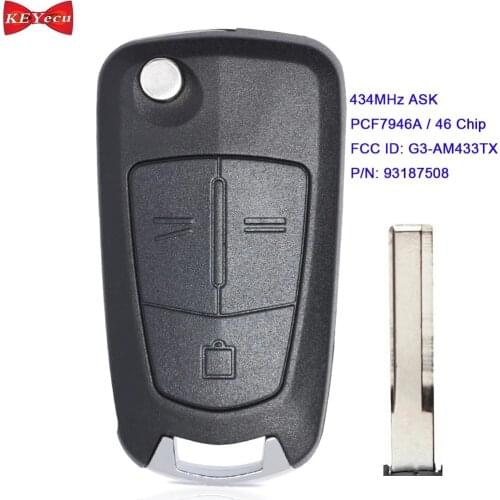 KEYECU for Vauxhall/ Opel Vectra C 2002 Signum 2003 2004 2005 2006 2007 Remote Key Fob G3-AM433TX 433MHz ASK PCF7946 HU43 Blade