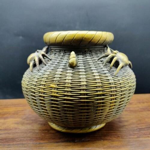 Pure copper fish basket ornament brass fish basket handicraft crab basket big fish basket Statue gift copper coin storag 1189 G