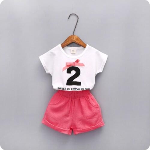 Girl Suit 2016 Summer New Pattern Korean Fashion Girl Sweet Digital Short Sleeve T-Shirt Shorts Two Pieces Suit
