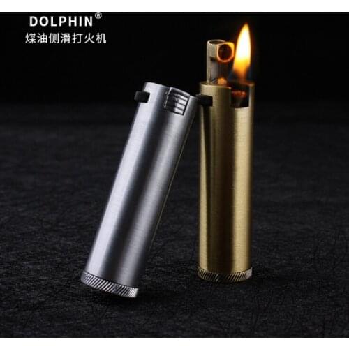 Dolphin Creative Metal Retro Old sideslip wheel flint kerosene lighter,mini portable gasoline Cigarette lighter，EDC tool gift