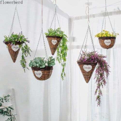 Creative Pastoral Balcony Straw Woven Flower Pot Hanging Basket Bamboo Woven Flower Basket Vintage Decoration Garden Decoration