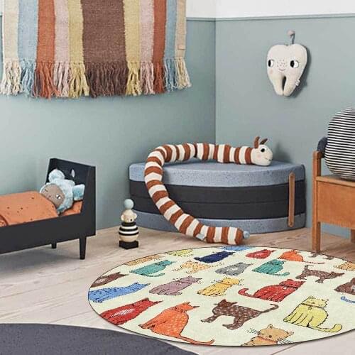 Cartoon Animal Pattern Round Carpets for Child Rooms play Area Rugs Modern Home Kids Room Decor Large Carpet Kid Game Floor Mats
