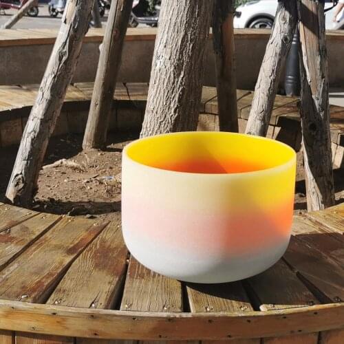 KVKA 8 inch Note CDEFGAB Chakra Rainbow Color Frosted Quartz Crystal Singing Bowl for sound healing