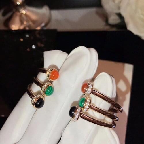 YPAY8 Hot Brand Fashion Open Bracelet Various Stones High End Noble Quality Glossy Rose gold Gift Bracelet Jewelry