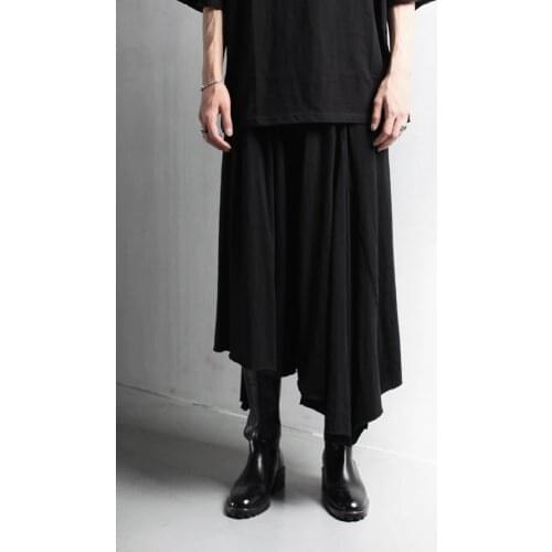 Mens pants new trend hip hop comfortable versatile loose asymmetric wide pants wide leg pants skirt pants mens large Capris