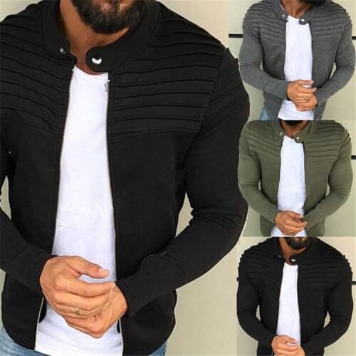 Mens Zipper Striped Pleated Cardigan Sweatshirt Man Winter Cotton Jacket Men Sweatshirts Male Casual Sportswear Coat