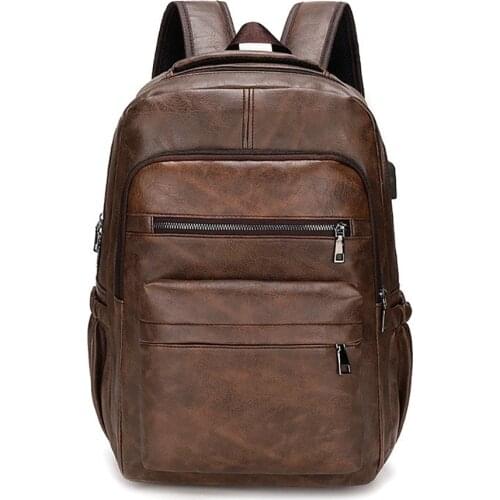 JCHENSJ 15.6 inch School Laptop Backpack For Men Large Capacity PU Leather Travel Working Mens Backpack College Student Bag