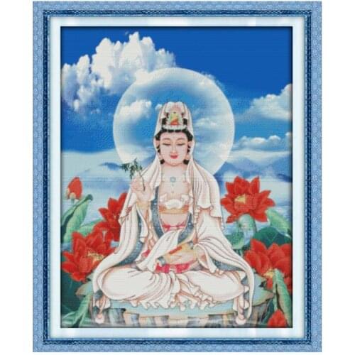 Kwan-yin sitting on lotus platform(3) cross stitch kit 14ct 11ct count print canvas stitching embroidery kits