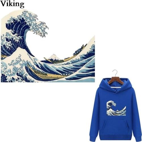 Kanagawa Wave Heat Transfer Patches Painting Iron-On Patch Hangbag Jacket Accessory Ironing Stickers Diy Thermal Patches G0239