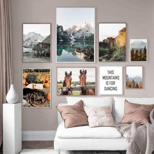 Mountain Lake Forest Boat Horse Quotes Wall Art Canvas Painting Nordic Posters And Prints Wall Pictures For Living Room Decor