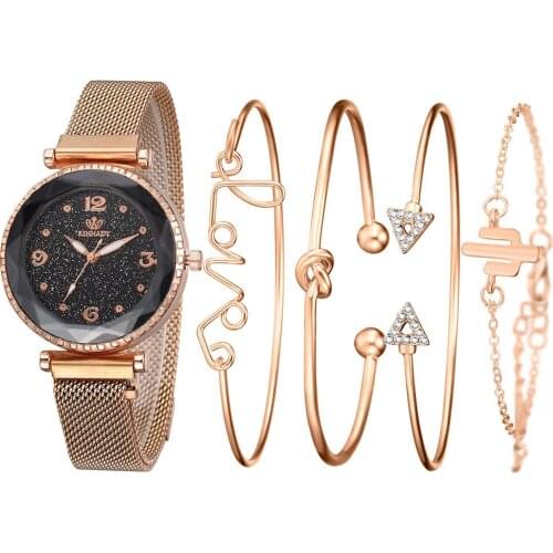 Womens New Popular Quartz Watch Strap Bracelet Five Piece Set Fashion Womens Bracelet Set Leisure Waches Women