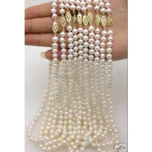 Wholesale 10strip 7-8mm White Pearl Necklace Chain Fish Shape Buttons 18inch DIY Handmade Women Fashion Jewelry Making Design