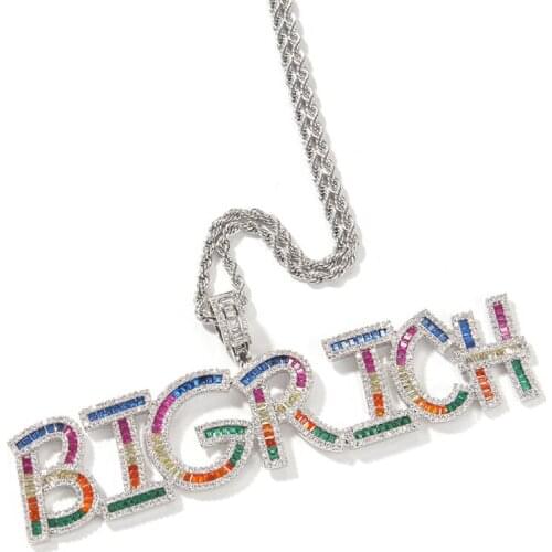 DIY Name Necklace Personalized Micro Paved Colorful CZ Custom Nameplate Letter Pendant Jewelry for Women Girls Diamond Necklaces