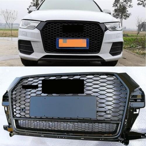 Fits For AUDI Q3 SQ3 2016 2017 2018 + RSQ3 Emblem Black Silver ABS Front Grill Grille