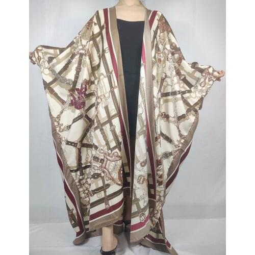 Occident Popular Beach Vacation Printed Womens Silk Duster Coat Dashiki African Muslim Swimwear Sunclothes For Lady