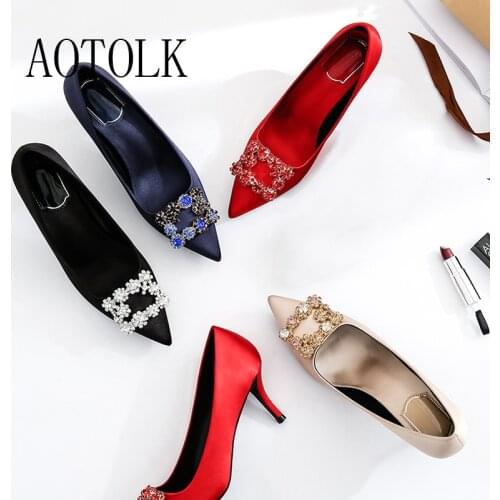 Luxury Women Wedding Shoes High Heels Rhinestone Slik Woman Pumps Pointed Toe Party Shoes Thin Heels Spring Autumn New Arrival