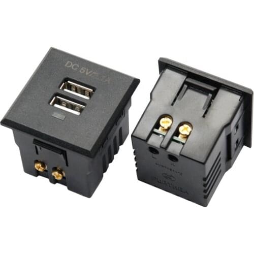 Dual USB AC Power Socket Embedded Dual USB Desktop Receptacle DC Charging Power Panel Module Outlet 5V 2.1A
