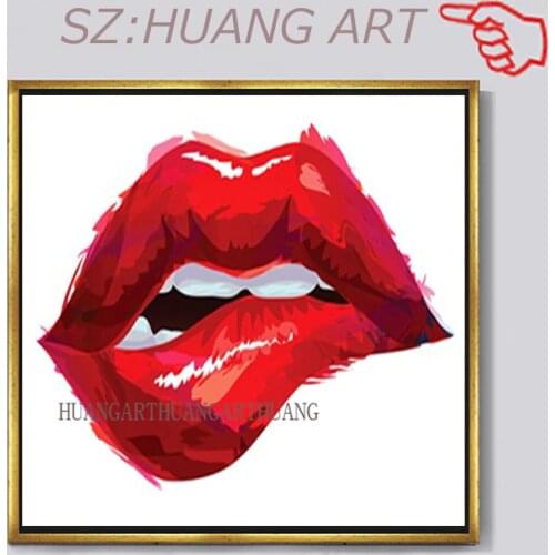 Hand Painted Modern Abstract Big Red Lips Oil Painting On Canvas Modern Abstract Wall Art Picture For Office Home Decoration
