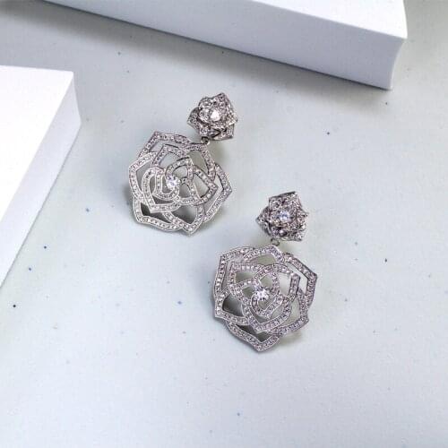 S925S Sterling Silver Accessories Stereo Rose Earrings with Micro Zircon Inserts Sweet Temperament Ladies Camellia Earrings
