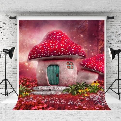 VinylBDS Cartoon Children Photography Backdrops Mushrooms Photo Background Castle Photography Background Newborn Photocall