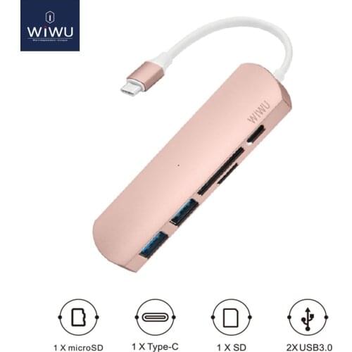 WIWU USB 3.0 Hub for Macbook Pro Type C Hubs 5 in 1 Multi-Port Adapter USB-C Charging Port for MacBook 12 Thunderbolt USB-C Hub