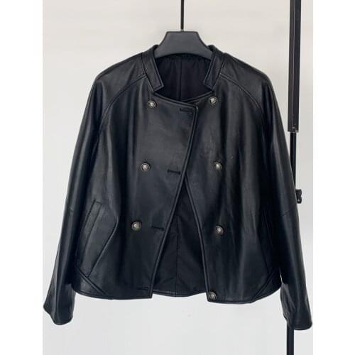 2020 spring new leather leather jacket female bat sleeve cape sheepskin jacket loose leather jacket tide