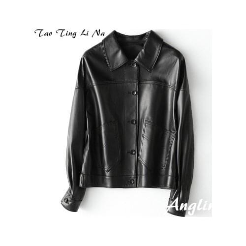 Tao Ting Li Na Women Spring Genuine Real Sheep Leather Jacket H9