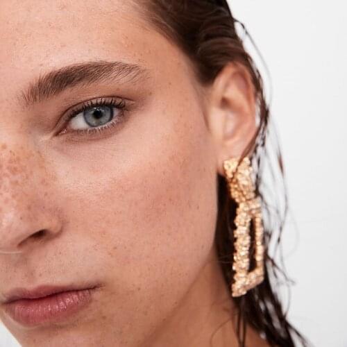 Za Metal Geometric Drop Earrings For Women Gold Color Alloy Statement Big Earrings New Design Vintage Jewelry