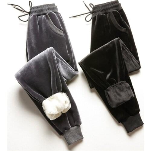 Gowyimmes Big Size Women Casual Harem Pleuche Pant Gold Velvet Pants Female Long Pants Winter Thickened Lambswool Trousers 708