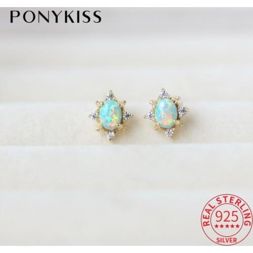 PONYKISS Vintage 925 Sterling Silver Star Opal Zircon 14K Gold Stud Earrings For Women Luxury Party Fine Jewlry Drop Shipping