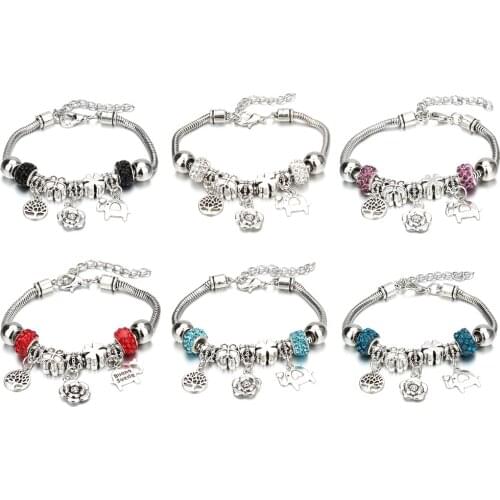 Antique Original Tree Flower Elephant Shape 6 Colors Charm Bracelets for Women Glass Beads Bracelet & Bangle DIY Jewelry Gifts