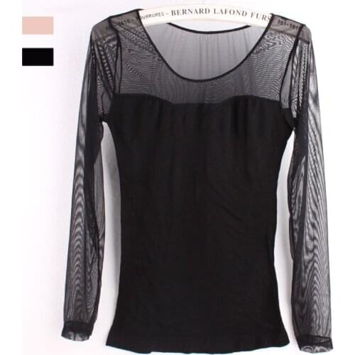 Seamless black female gauze cotton sweater coat shirt slimming underwear new transparent thin sexy long johns women inner wear