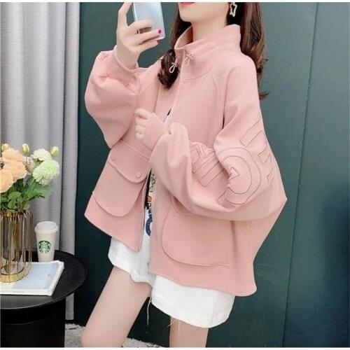 Short Embroidered Sweater Women Personality Korean Loose Zipper 2021 Spring New Solid Color Fashion Casual Female Coat Trend 399