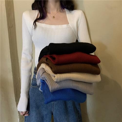 Woman Sweaters Pullover Womens FallWinter Slim Square Collar Off-Shoulder Long Sleeves Inner Wear Knitwear Femme Chandails
