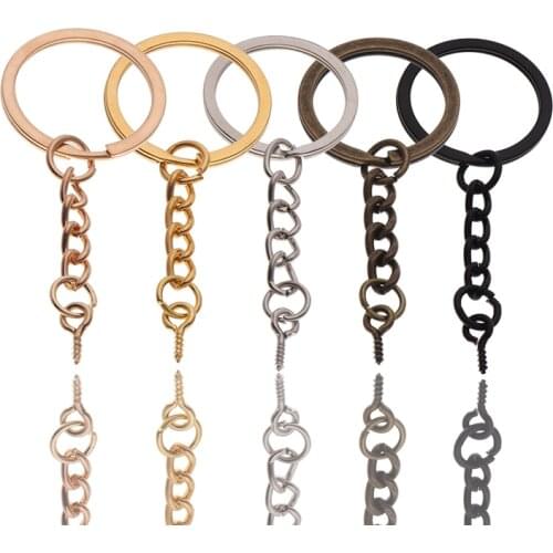 10pcs/lot Screw Eye Pin Key Chain Key Ring keychain With Eye Screws Pin Round Split Keyrings For DIY Jewelry Making Accessories