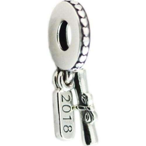 2018 Graduation Scroll Dangle 925 Sterling Silver Charms For Bracelets Women DIY Jewelry Fine Vintage Charms for Jewelry Making