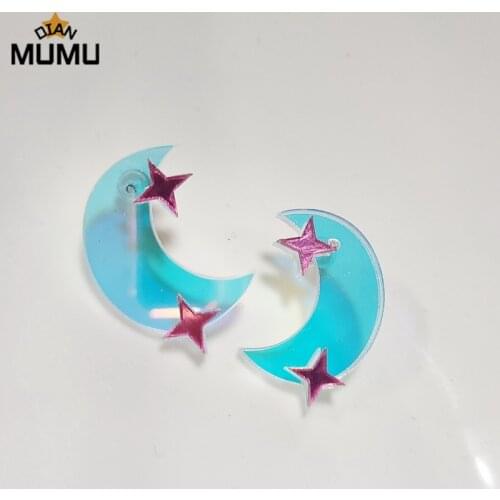 2021 new creative super flash laser colorful moon star earrings acrylic exaggerated earrings earrings